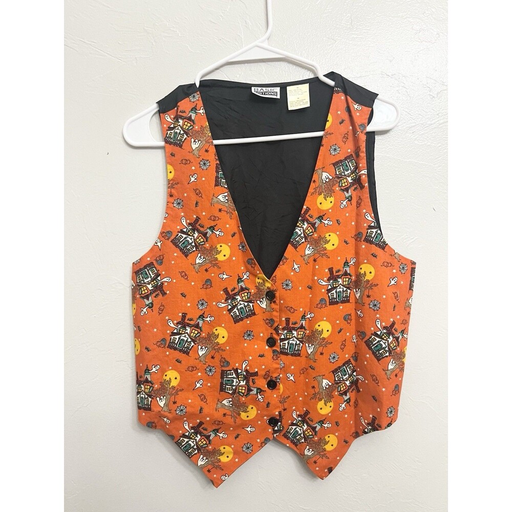 Vintage Basic Editions Halloween Vest Size Medium Haunted House Ghost Spiderweb